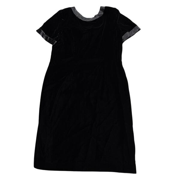 VTG Velour Sheath Dress Short Sleeves Back Bow Cut Outs Knee Length Womens Large - Picture 2 of 13